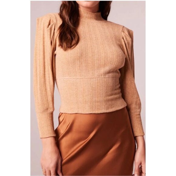 Band of the Free NWT Mock Neck Ribbed Long Sleeve Sweater Sz L Womens Beige - Picture 1 of 11